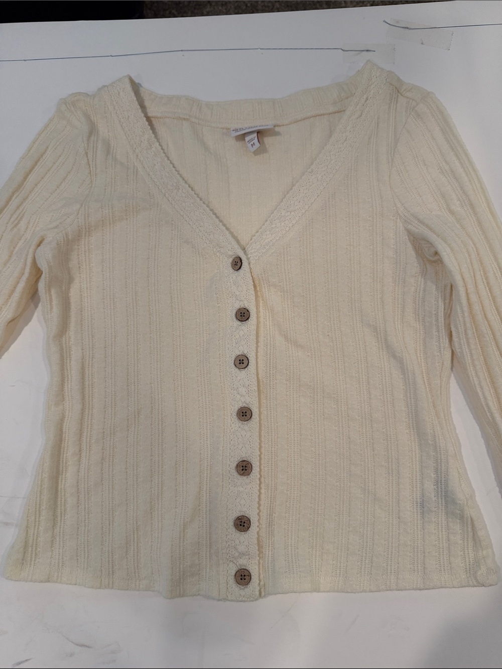 Shyanne Cream Ribbed Button-Front V-Neck Cardigan